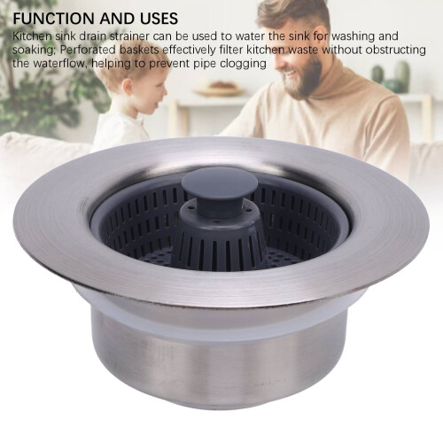 Kitchen Sink Drain Strainer 3-in-1 Stainless Steel Filter 1