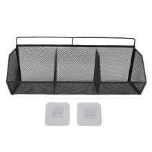 (Black) 3 Grids Hanging Basket Wall Mount Metal Wire Organizer Black