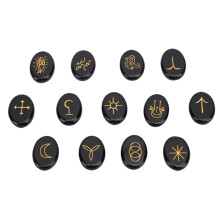 (Obsidian) Rune Stone Set Slick Finish Crystal Carving Kit Handcraft Decoration