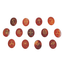 (Red Agate) Rune Stone Set Slick Finish Crystal Carving Kit Handcraft Decoration