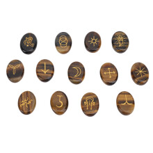 (Tiger Eye) Rune Stone Set Slick Finish Crystal Carving Kit Handcraft Decoration