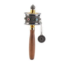 (Cyan) Handheld Tibetan prayer wheel with double bearings