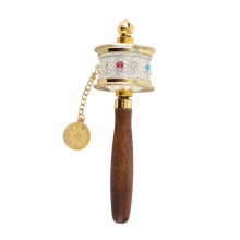 (Silver) Handheld Tibetan prayer wheel with double bearings