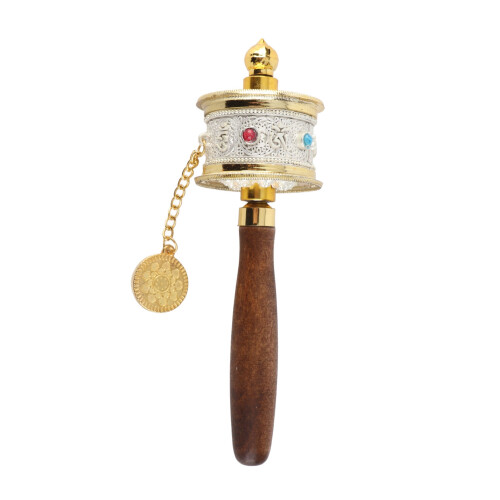 (Silver) Handheld Tibetan prayer wheel with double bearings