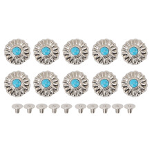 10 Set Leather Blue Turquoise Flower Buckle 16.5mm Silver Screw