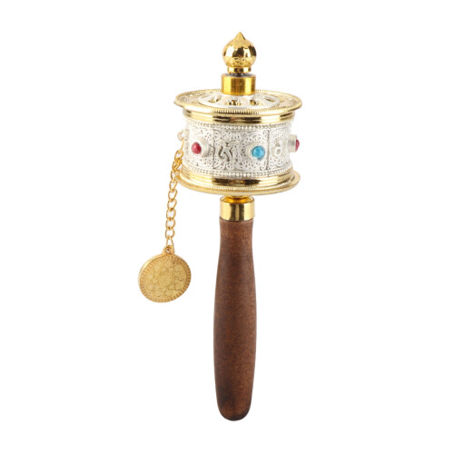 (Silver) Handheld Tibetan prayer wheel with double bearings 1