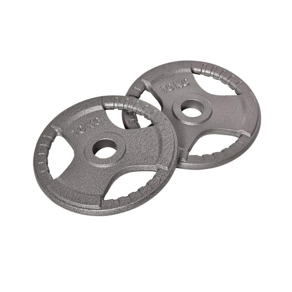 Silver Cast Iron Weight Plates Set 2X10kg For 2/5Cm Dumbbell Barbell Handles - Durable Heavy Duty Gym Weights
