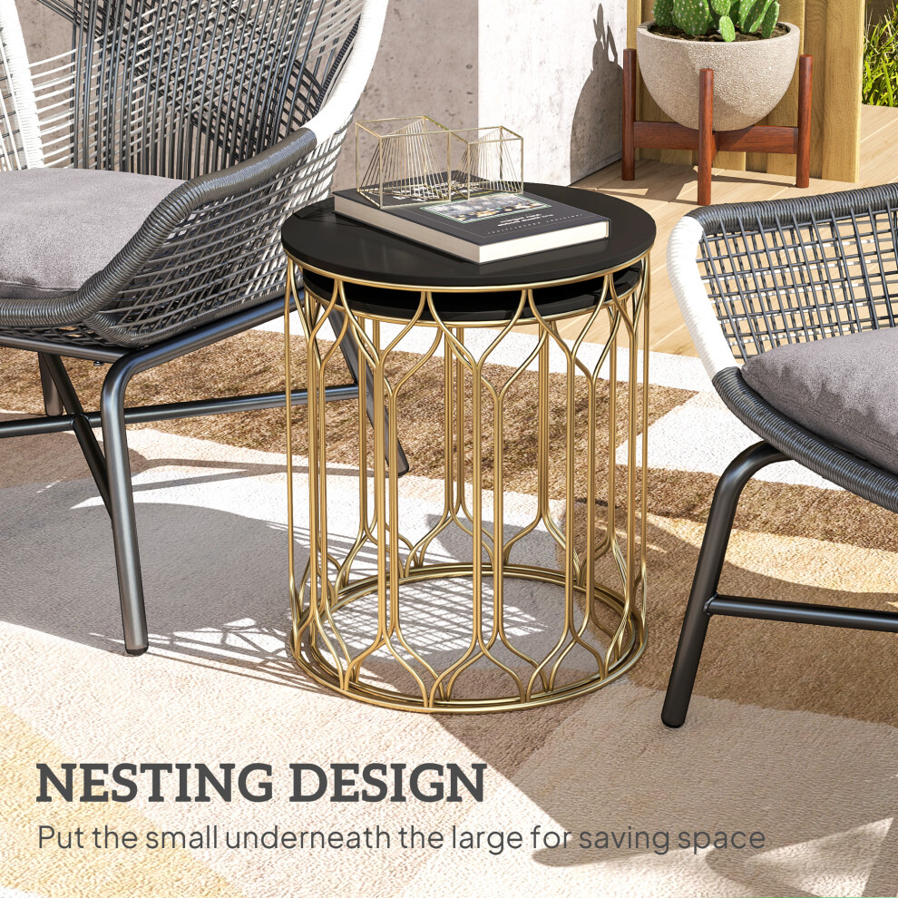 Coffee Tables Set of 2 - Modern Nesting End Tables with Ceramic Tile Top Indoor Outdoor Metal Frame Black 16-Inch Diameter-image-OPC-PMFVGD6-NEW