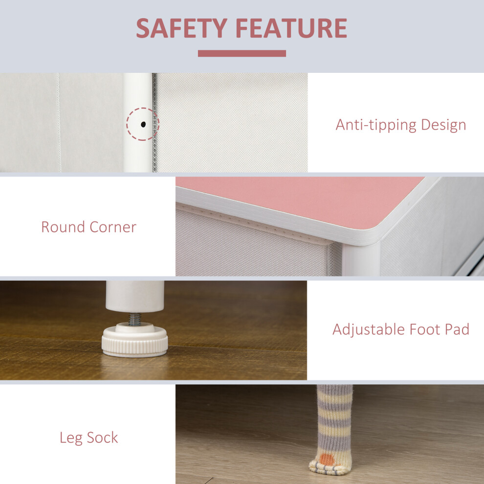 Cloth Organizer Chest of Drawers with 6 Fabric Bins Metal Frame & Wooden Top Pink Storage Cabinet for Kids Room & Living Room-image-OPC-PMFVGYQ-NEW