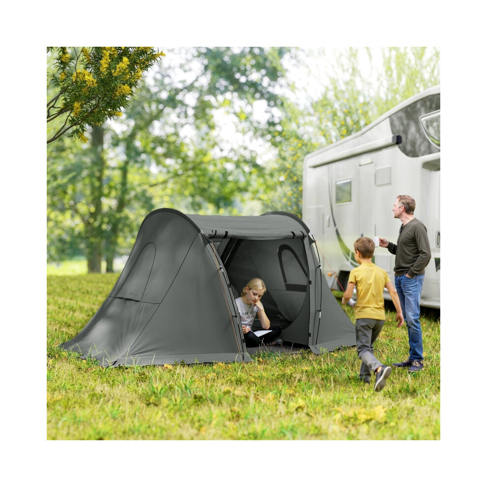 Waterproof Camping Tent - Outsunny 3 Man Family Dome Tent with Living Area 2 Bedrooms Sewn-in Groundsheet Portable Drak Grey-image-OPC-PMFVH2J-NEW