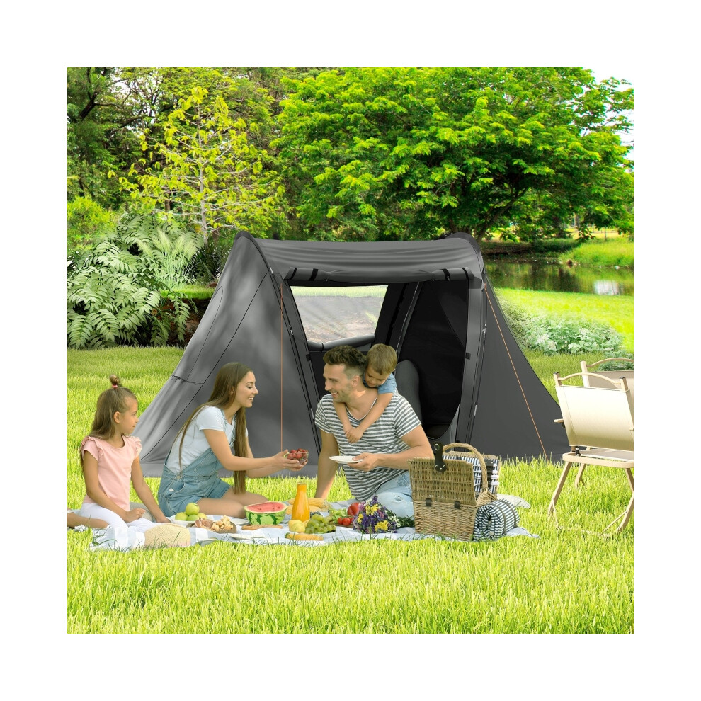 Waterproof Camping Tent 3 Man with 2 Bedrooms & Living Area Sewn-in Groundsheet Portable Dome 3000mm Waterproof Drak Grey-image-OPC-PMFVHBQ-NEW