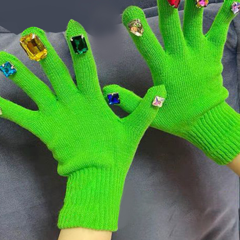 Green Rhinestone Nail Gloves, Full Finger, Soft Pu, Manicure Diy