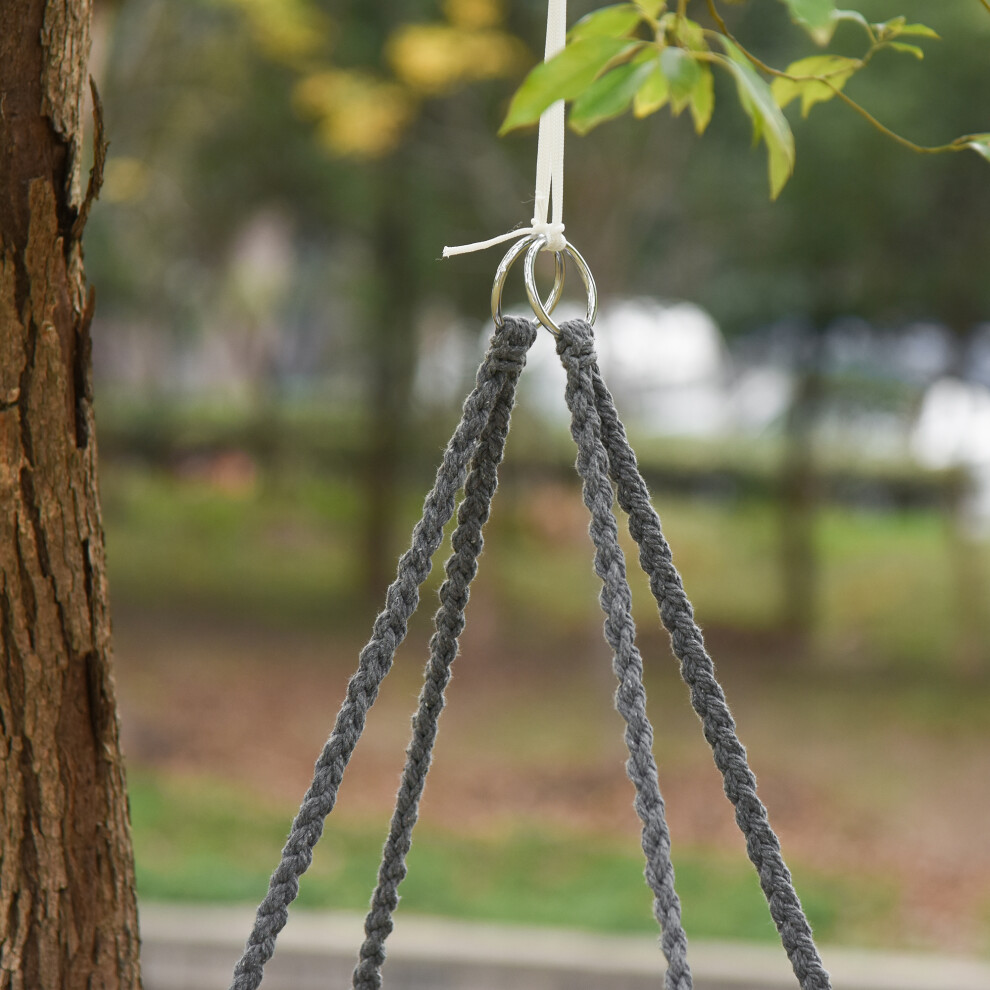 Outdoor Cotton-Polyester Macrame Rope Chair with Cushion - Portable Garden Swing with Fringe Tassels for Patio Deck Trees Grey-image-OPC-PMFVHWH-NEW