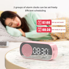 Pink Z7 Mirror Alarm Clock with Bluetooth Speaker Ideal for Travel