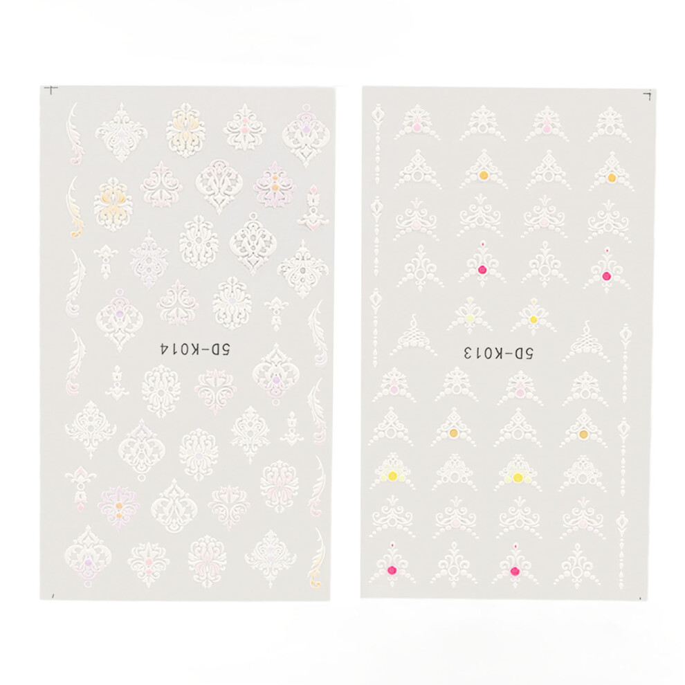 5D Embossed Nail Art Sticker Self Adhesive Hollow Pattern, 2 Sheets