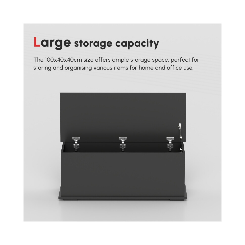 Storage Trunk 113L with Safety Hinges Black 100x40x40cm Multi-Functional Storage Box with Flip-Top Lid for Home & Entryway-image-OPC-PMFVK2P-NEW