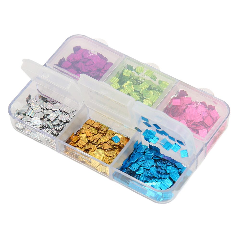 Laser Colorful Square Nail Glitter 6 Grids Sequin for DIY Nail Art Accessories
