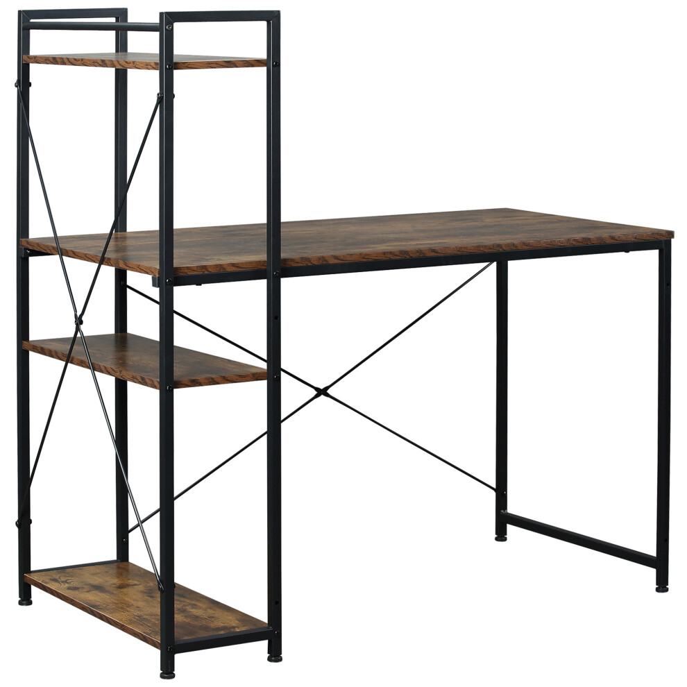 Computer Table with 4-Tier Bookshelf - Rustic Brown & Black Metal Frame Wooden Top Ideal for Home Office & Study Rooms-image-OPC-PMFVKVR-NEW