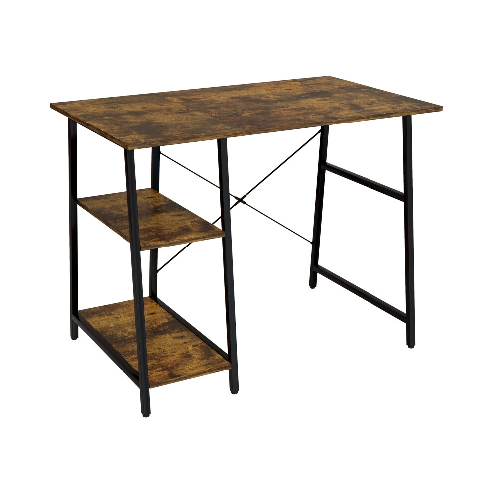 Rustic Brown 100cm Computer Desk with Steel Frame and Storage Industrial Home Office Desk with 2 Tier Shelves-image-OPC-PMFVM92-NEW