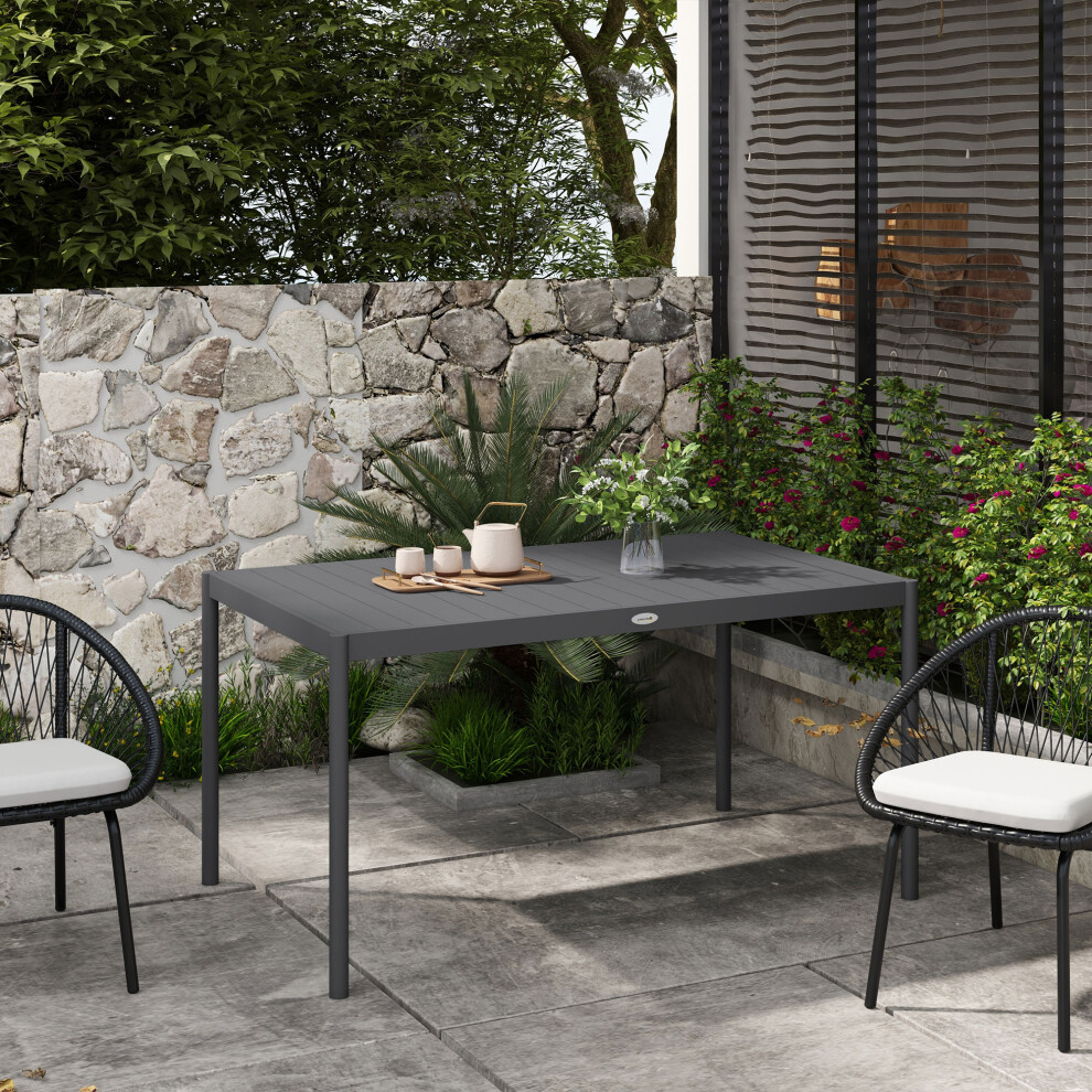 Weatherproof Aluminium Six-Seater Garden Table Durable Outdoor Furniture Family Use Rust-Resistant 150cm Grey-image-OPC-PMFVNNC-NEW
