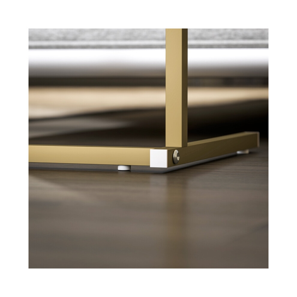 Modern C-Shaped Bedside Table with Charging Station Marble Grain Design USB Ports & Power Outlets Storage Pockets White-image-OPC-PMFVPCG-NEW