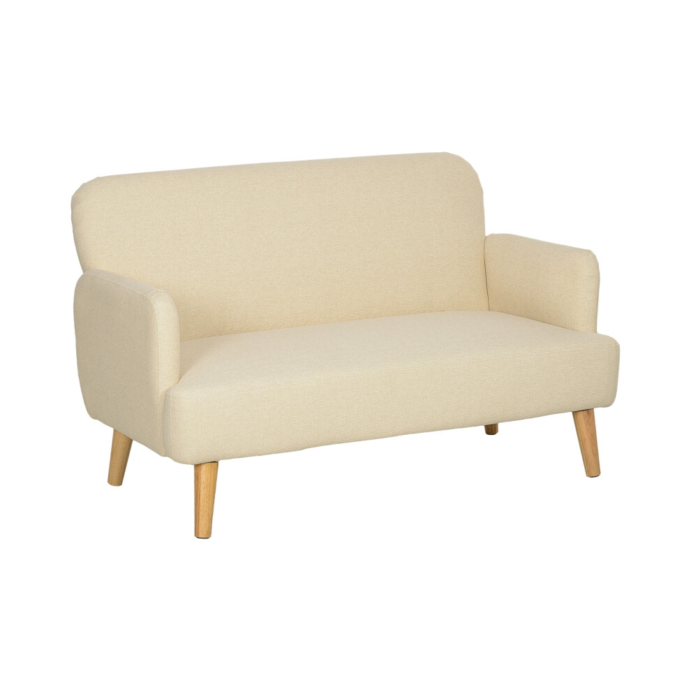 2 Seater Velvet Feel Fabric Sofa in Cream White Thick Padding and Wooden Legs Comfortable Compact Loveseat for Lounge-image-OPC-PMFVPRM-NEW