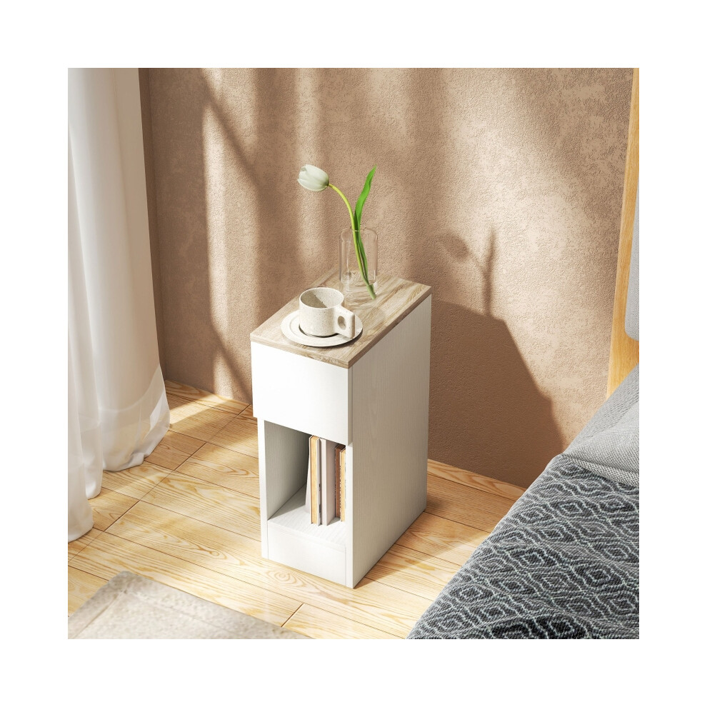 Storage Bedside Tables Set of Two - Modern White Wooden Nightstands with Drawer and Shelf Space-Saving Design for Bedroom-image-OPC-PMFVPYH-NEW