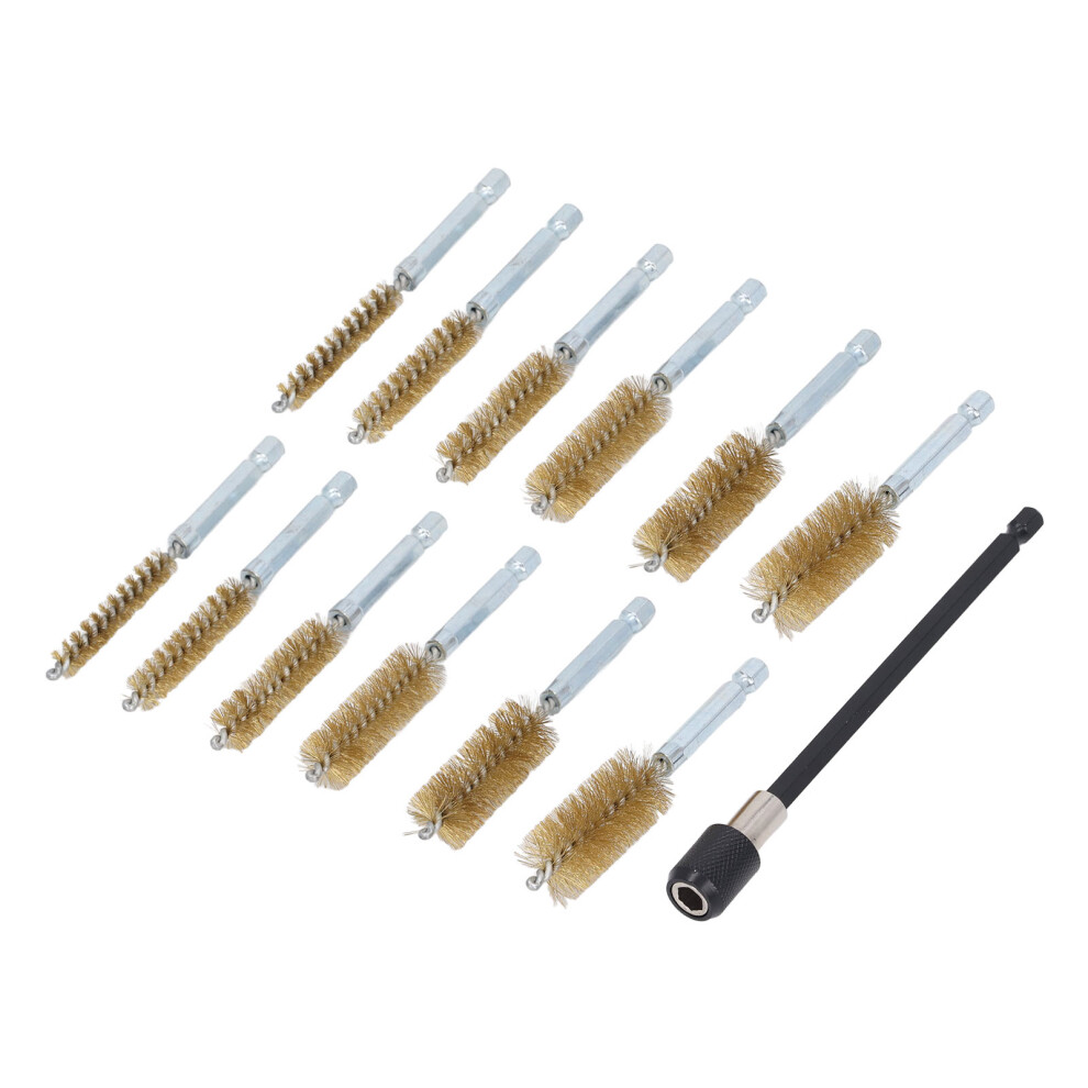 13Pcs Bore Brush Set 8-19Mm With 15Cm Extension Brass Wire, 1/4In Shank 8711355374198