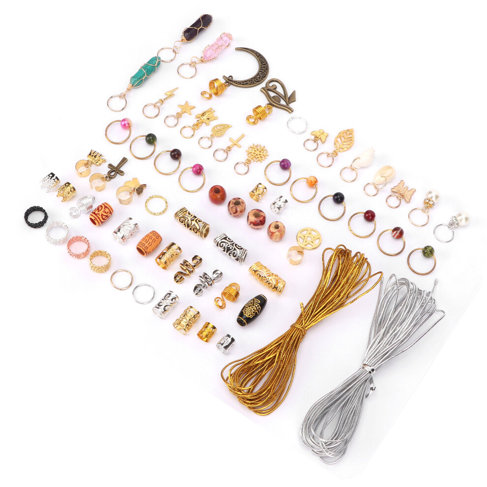 Unisex Dreadlocks Beads Jewelry Set Alloy Hair Cuffs Rings Coils For Dreadlock Styling