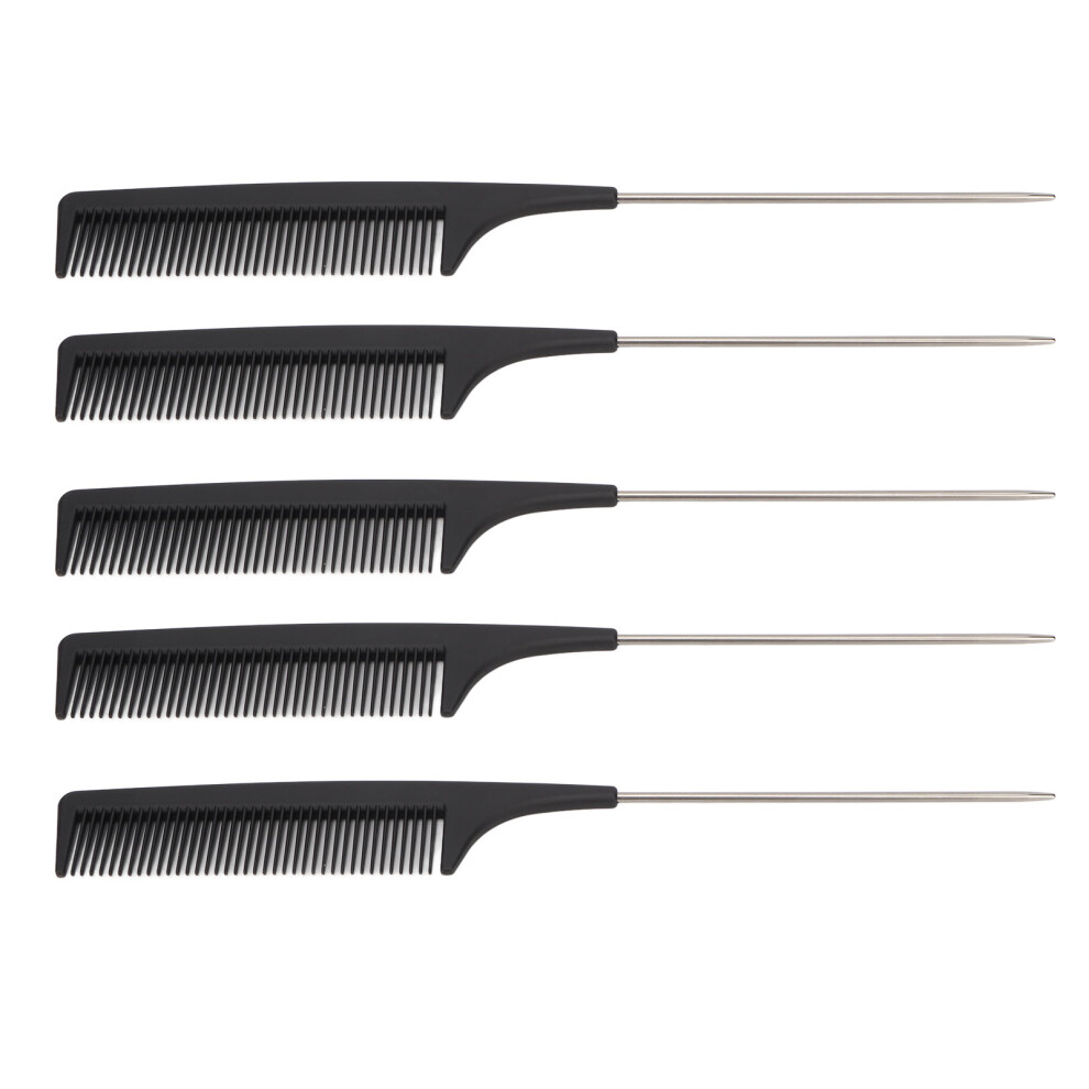 10pcs Fine Teeth Rat Tail Combs, ABS & Alloy, Smoothing & Pointed