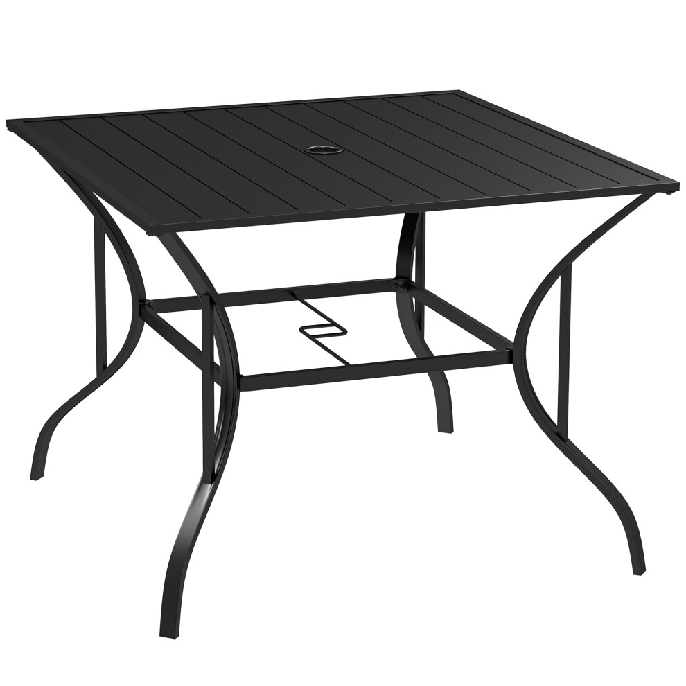 Garden Table 94x94cm with Parasol Hole - Outdoor Metal Slatted Top for Four Durable Black Patio Dining Furniture-image-OPC-PMFVQX2-NEW