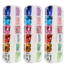 Farbset mit 3 bunten Nagel-Glitzerboxen, 12 Fächer, Laser-Glitter für Nagelkunst
