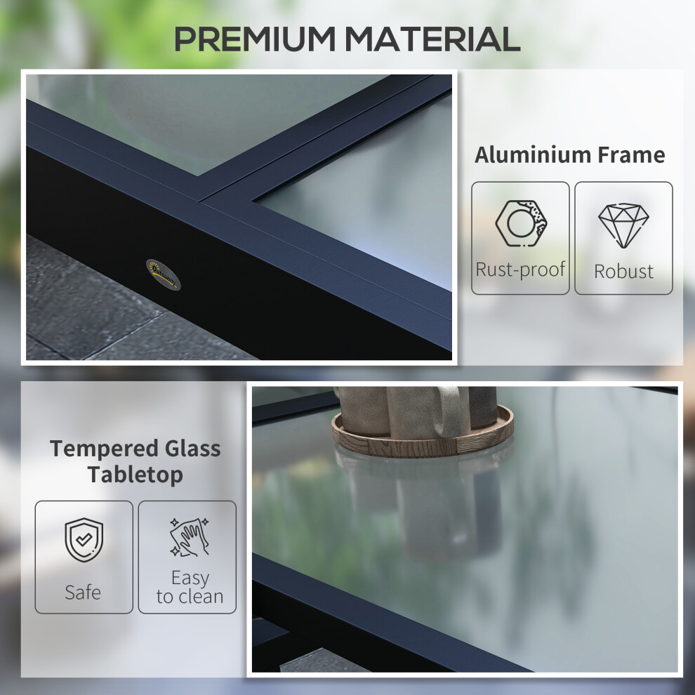 Extendable Outdoor Garden Table with Aluminum Frame & Tempered Glass 80/160 x 80 x 75 cm Black/ Clear-image-OPC-PMFVR9K-NEW