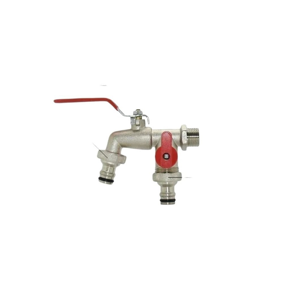 Garden Bibcocks Industrial Zinc Alloy Irrigation 1 Inlet 2 Outlet Bibcock With Dual Nipple Bathroom Faucet Transparent 9354506538835