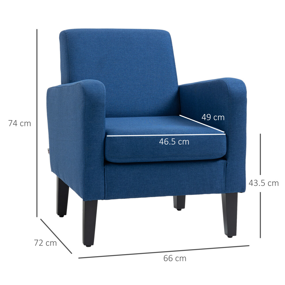 Blue Linen-Look Boxy Armchair Contemporary Design Living Room Chair with Soft Fabric and Robust Frame-image-OPC-PMFVRDZ-NEW