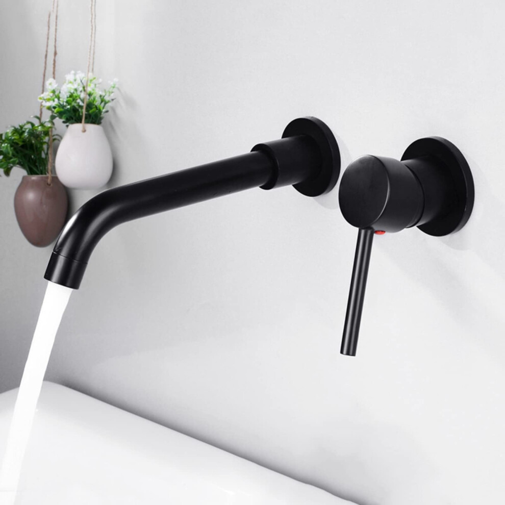 Wall Mounted Basin Mixer Brass Black Finish 360-Degree Swivel Spout Single Lever Bathroom Sink Faucet 9393856628315