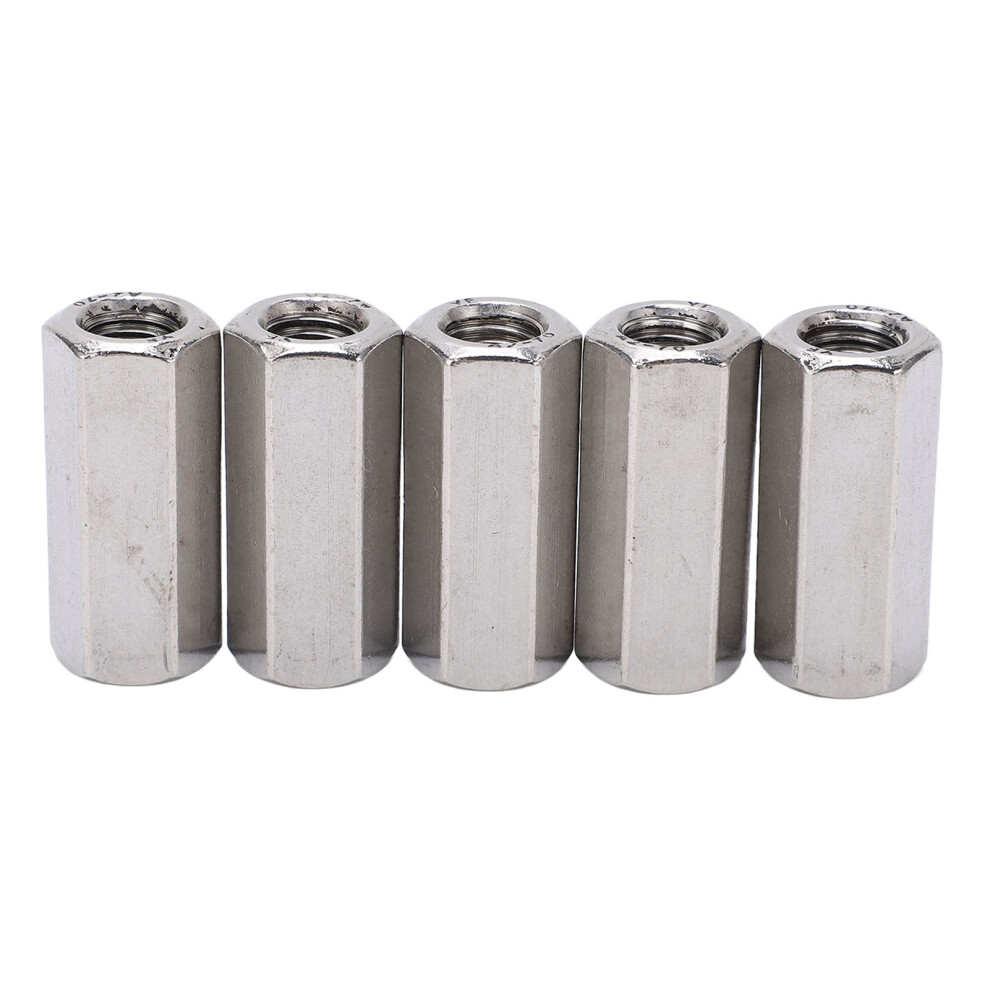 5Pcs Stainless Steel M12 Hex Coupling Nuts 45Mm Silver, Corrosion Resistant 6921355389906