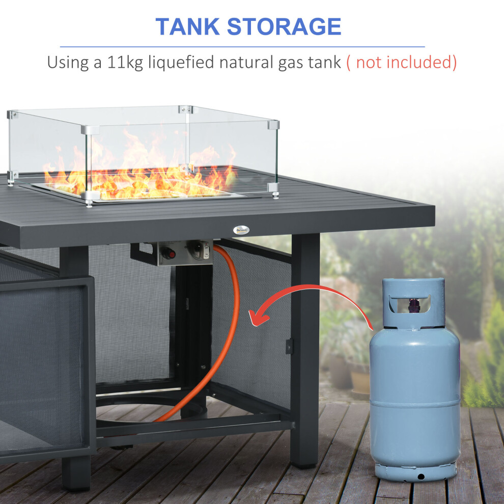 Aluminium Garden Furniture Set 6-Piece Outdoor Dining & Lounge with Fire Pit Table Cushioned Sectional Sofa & Footstools Grey-image-OPC-PMFVTBW-NEW