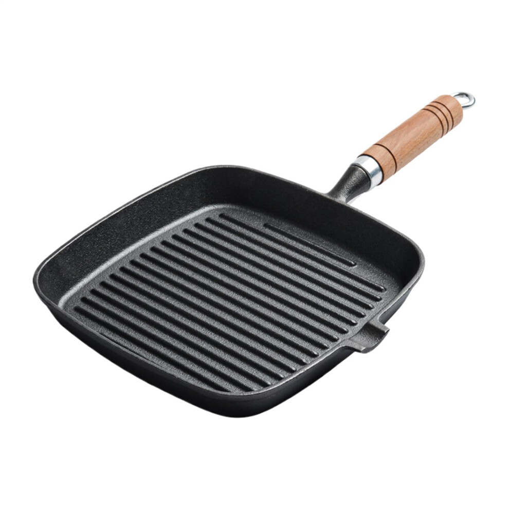 Grill Skillet Camping Frying Pan With Wooden Handle Ergonomic Portable Griddle For Outdoor Grilling-image-OPC-PMFVYFV-NEW
