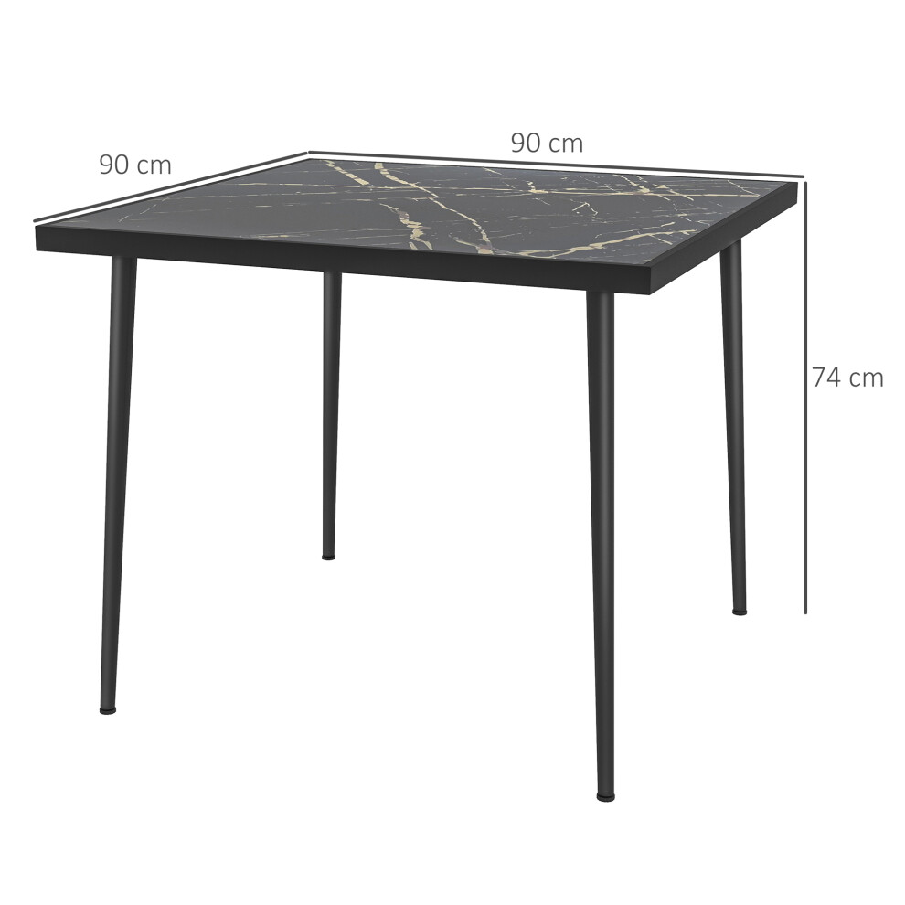Outdoor Garden Table for 4 with Marble Effect Glass Top Steel Frame Black Square Design Patio Dining Table-image-OPC-PMFVXTX-NEW