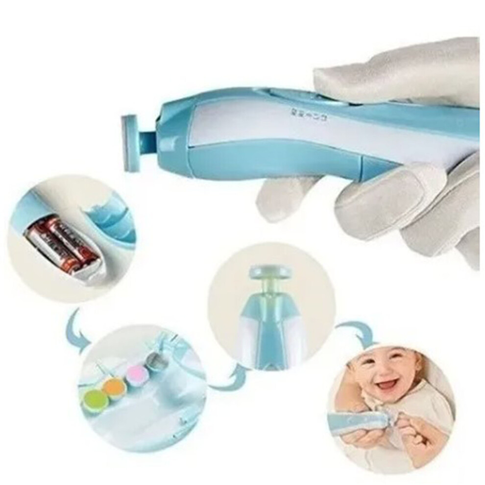 Baby Electric Nail File With Led 6 Replaceable Heads, Quiet Light/Blue
