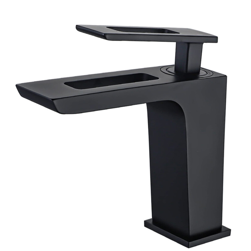 Bathroom Mixer Waterfall Single Handle Basin Faucet With Waterfall Spout Hot And Cold Black Finish 9084446618228