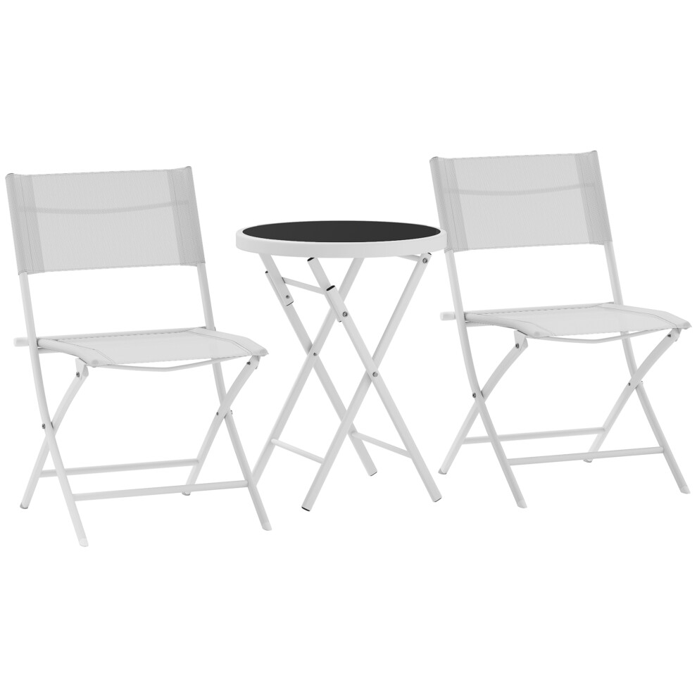 Garden Bistro Set 3 Pieces Aluminum Frame Glass Dining Table and Folding Chairs White Outdoor Furniture for Patio or Balcony-image-OPC-PMFW2XM-NEW