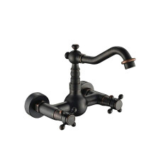 Sink Tap Kitchen Bathroom Wall-Mount Basin Faucets, Dual-Handle Mixer Tap, Hot Cold Water, 360 Rotation, A2 Black Finish