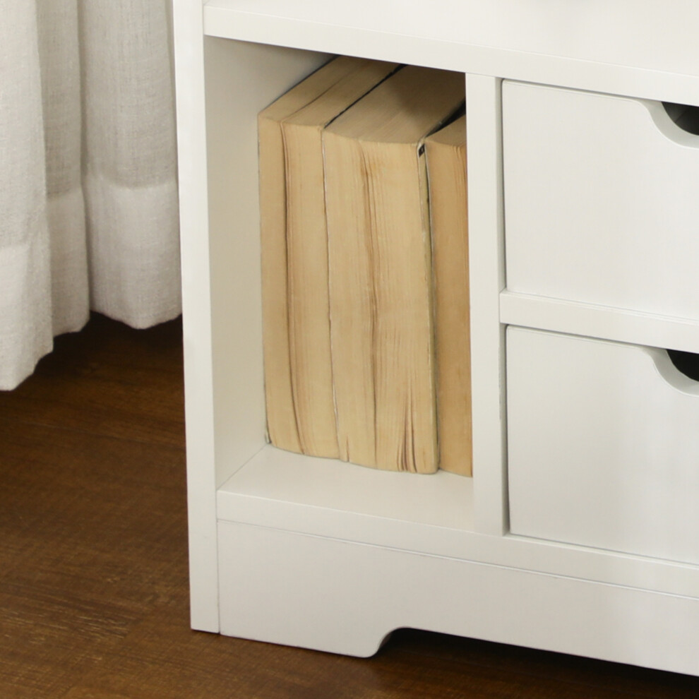 Compact White Bedside Table with 2 Drawers and Shelves Modern Accent Storage Cabinet for Bedroom and Living Room-image-OPC-PMFW85Q-NEW