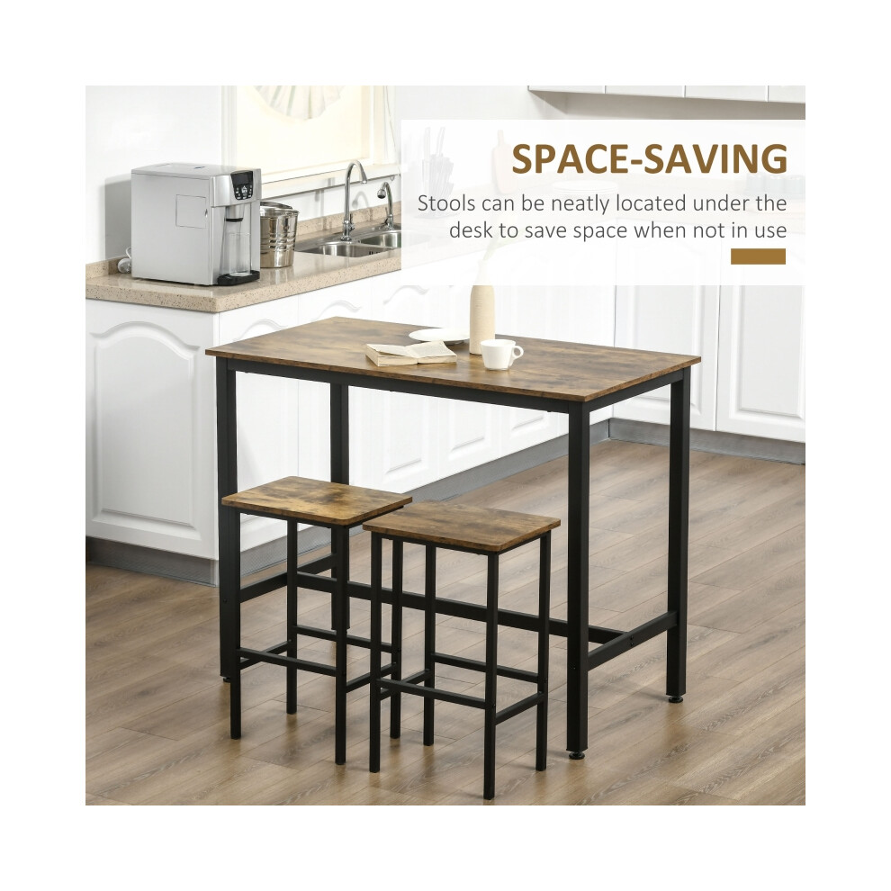 Bar Table Set 120x60cm with 2 Stools Rustic Brown Counter Height Dining Furniture for Kitchen and Living Room-image-OPC-PMFW878-NEW