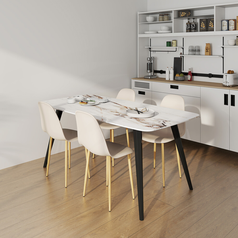 Contemporary Dining Chairs Set of 4 with Steel Legs Comfortable Backrest and Khaki Finish for Kitchen and Lounge Use-image-OPC-PMFW8CW-NEW