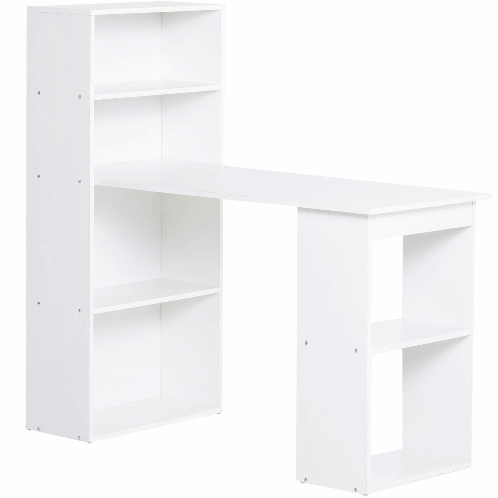 Computer Desk 120cm with 6-Tier Storage Bookshelves Wooden Home Office Workstation White Ideal for Laptops and Study-image-OPC-PMFWB86-NEW
