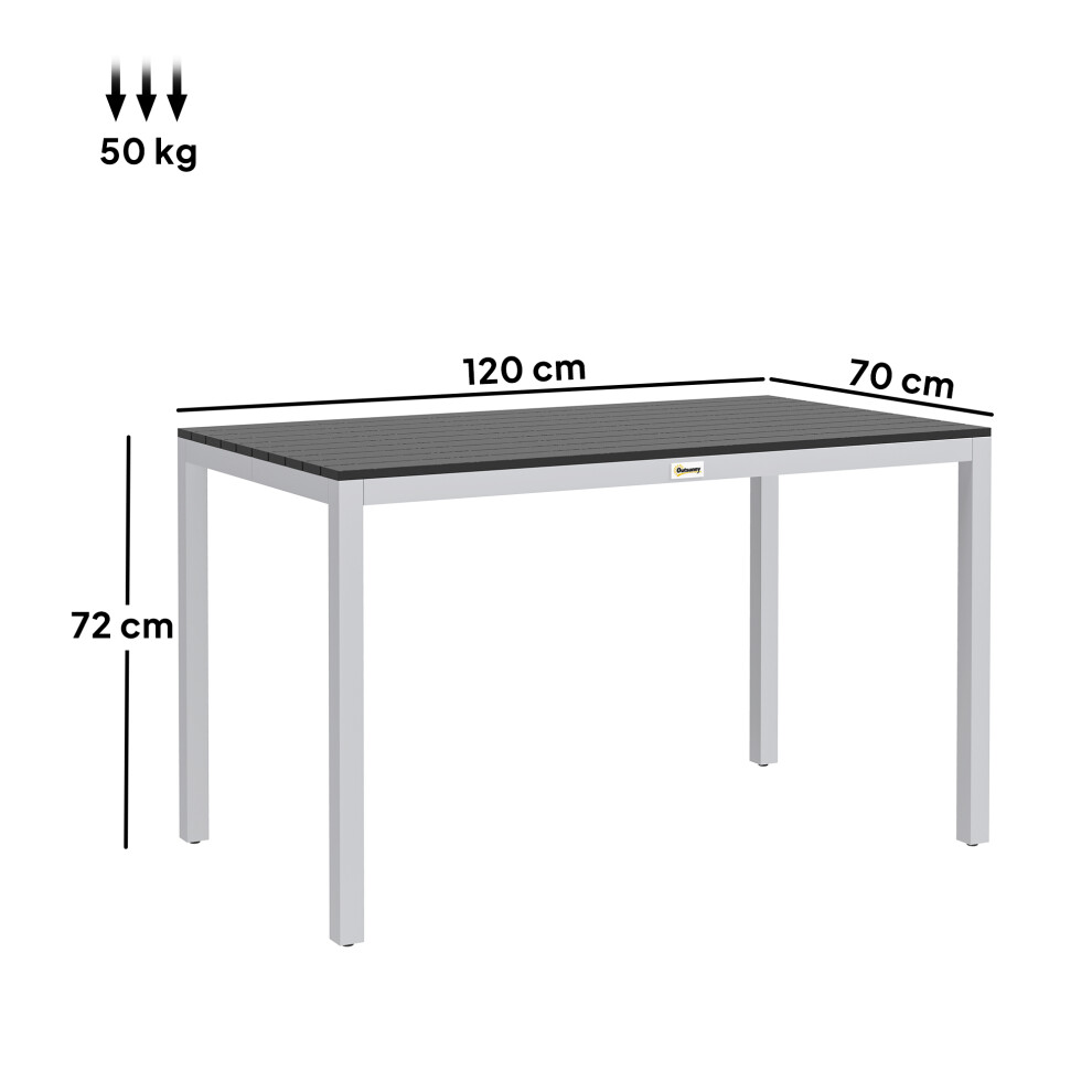 Outdoor Garden Table for 4-6 - 120x70cm Black Rust-Resistant Aluminium Frame Easy-Clean Slatted Top for Patio Terrace Balcony-image-OPC-PMFWBVQ-NEW