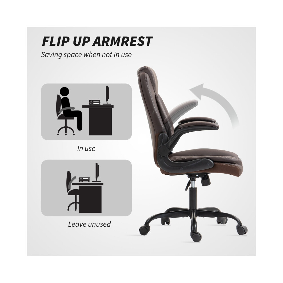 Ergonomic Faux Leather Office Chair Brown with Flip-Up Armrests for Home and Office Use-image-OPC-PMFWC2J-NEW